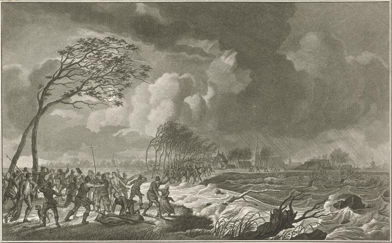 Breaking dikes at the Old IJssel river near Gouda, 1776. Noach van der Meer (II), after Hendrik Kobell. Source: Open access archive of the Rijksmuseum, Amsterdam